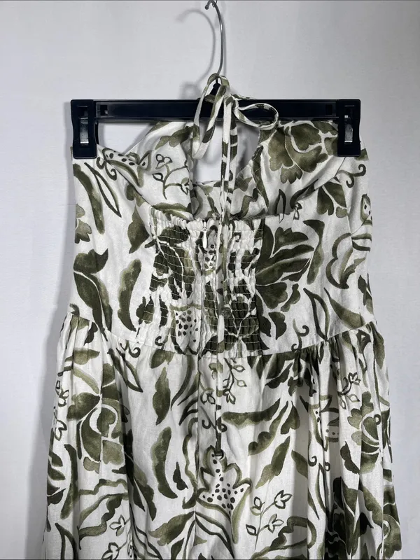 1. State Womens Green White Floral Linen Maxi Halter Dress Small - Image 4