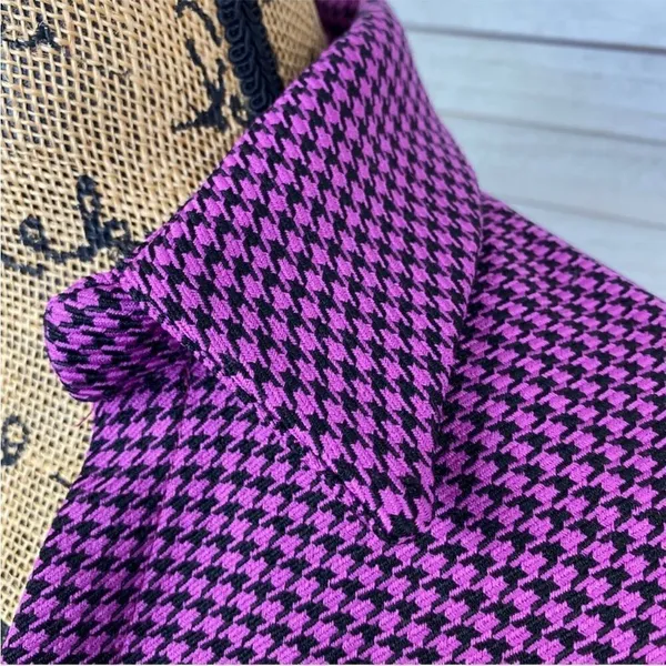 Zara Houndstooth Cropped Polo Top Purple Black‎ Small Long Sleeve Deep V-neck - Image 8