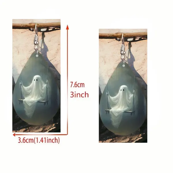Cute Ghosts On Swing Teardrop Shape Earrings, Gothic Style‎ Dangle Earrings White - Image 4