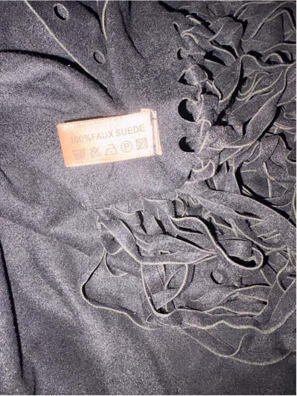 Janice Black Faux Suede Floral Fringe shawl Wrap One Size NWT - Image 8