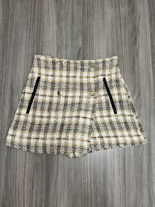 ZARA Brown Plaid Mini Skort - Button Detail - Image 2