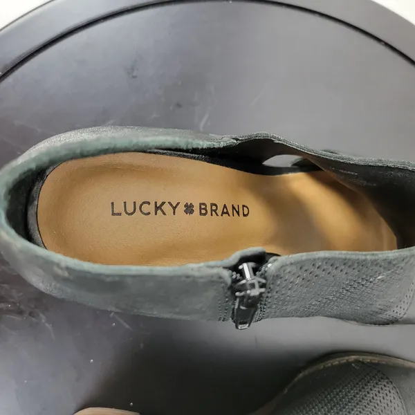 Lucky Brand Jedrek Womens Wedge Size 11 Black Leather Open Toe Slip On Pump Heel - Image 6