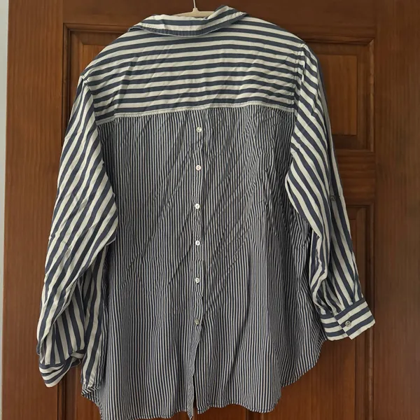 Jane and Delancey Button Up Shirt Women’s 1X Blue White Striped Beach Nautical - Image 2