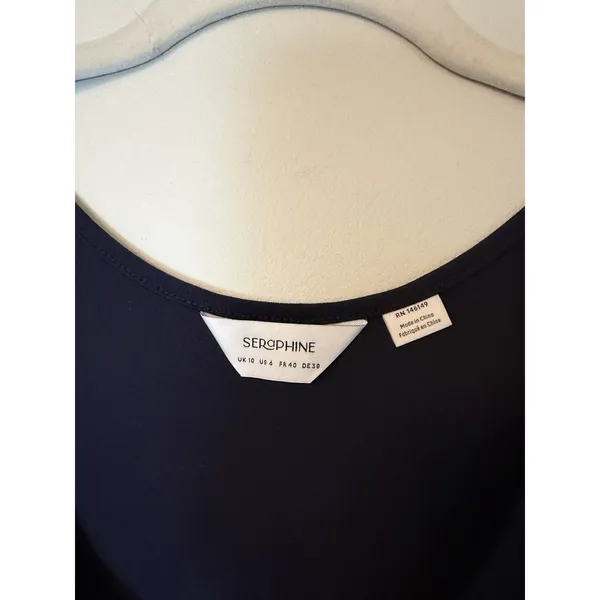 Seraphine Sleeveless Navy Blue Flowy Silk Like Maternity/nursing Dress Sz S NEW - Image 4