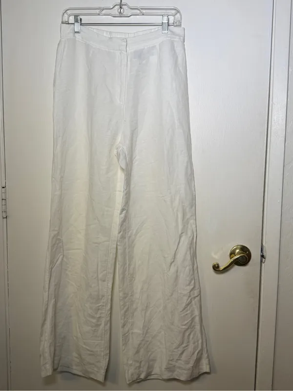 H&M Womens Sz 8 White Wide-Leg Linen Blend Pants Summer Classic - Image 2