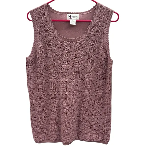Vintage Cotton Maggie Sweet Sleeveless Knit Scalloped Scoop Neck Top Womens M - Image 6