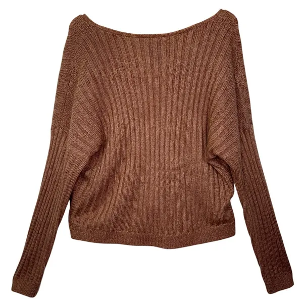 Abercrombie & Fitch Brown Ribbed Knit Long Sleeve Oversized V-Neck Sweater Sz XL - Image 3