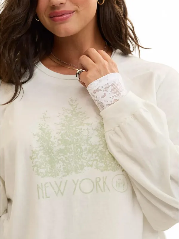 AE Aerie Cozy Long Sleeve Oversized Boyfriend T-Shirt American Eagle New York XS - Image 5
