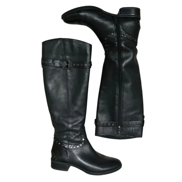Sam Edelman Paxton Women's 6.5 black leather‎ studded tall moto riding boots - Image 3