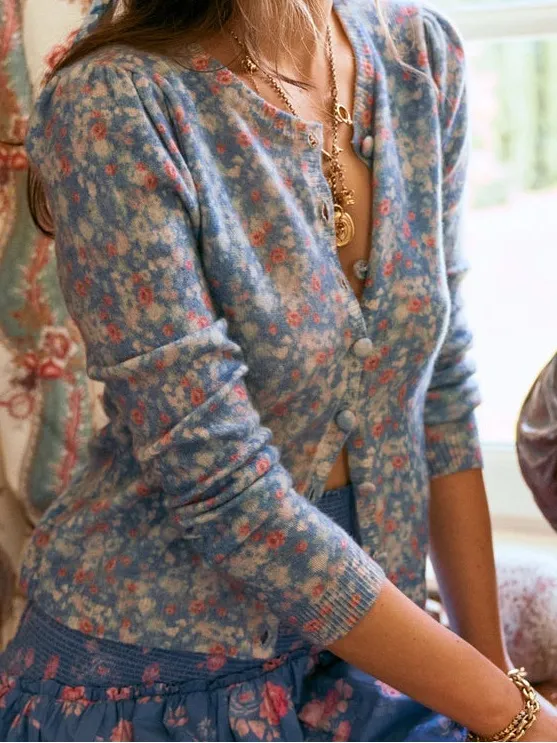 Love Shack Fancy - Simona Cardigan in Serenity Blue Wool‎ Cashmere Blend - Image 3