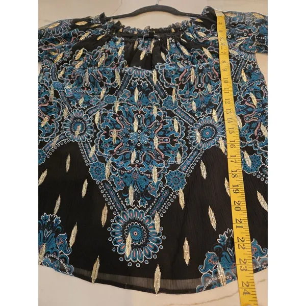 White House Black Market Womens M Blouse Royal Blue Paisley Metallic Boho - Image 9