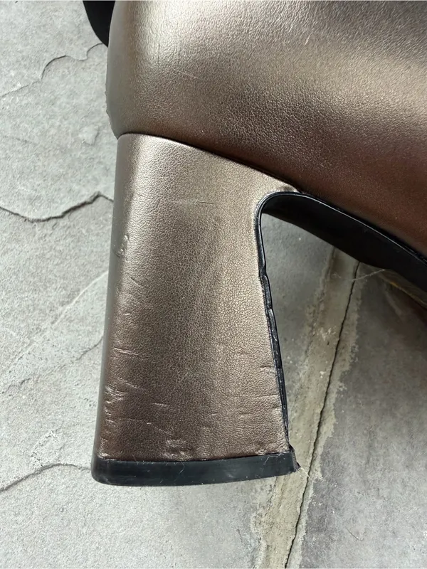 JEFFREY CAMPBELL Jerema Boot In Pewter Square Toe Flared Heel Ankle Zip Up - Image 10
