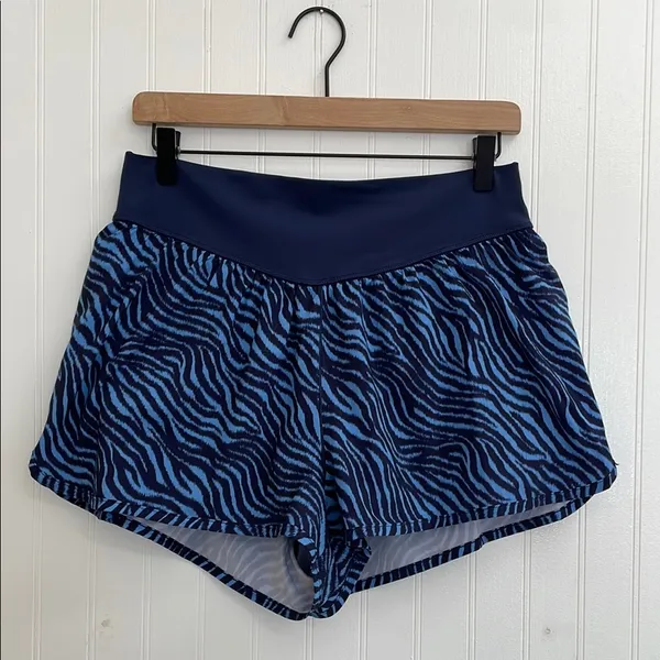 AERIE Offline by Aerie Zebra Print Lined Running Activewear Shorts Blue Size L - Image 5