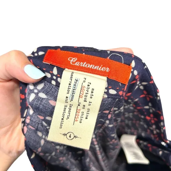 Anthropologie Cartonnier Pants Geometric Print Wide Leg Rayon Navy Blue Size 4‎ - Image 9