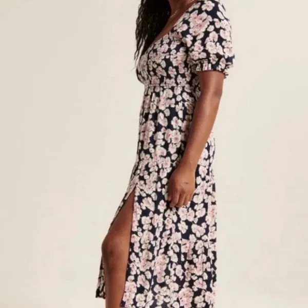 Abercrombie & Fitch Floral Puff Sleeve Midi Dress - size XS - Image 2