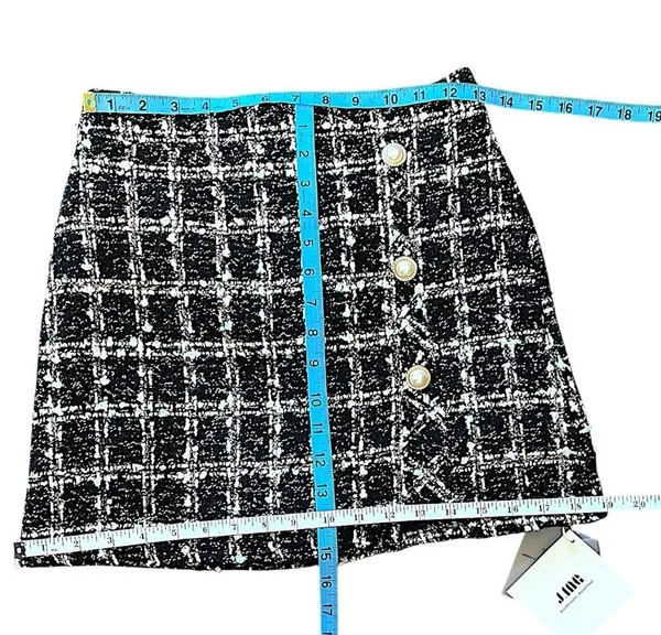 NWT J.ING Chic Black White Gold Tweed Plaid Sequins Mini Skort Skirt Size S - Image 5