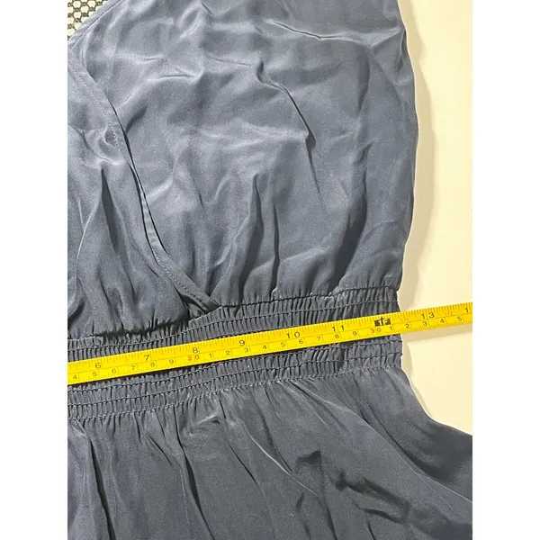 Parker Navy Blue‎ Silk Blend Mesh Back Smocked Waist hi low Midi Dress Size S - Image 7