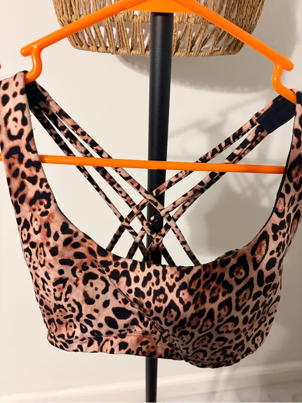 PINK Victoria's Secret Leopard-Print Strappy Sports Bra in Brown and Black - Image 2