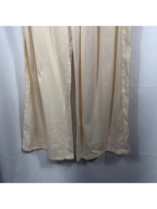 Women’s Cream Smocked Waist Wide Leg Lounge Pants Size M - Image 4
