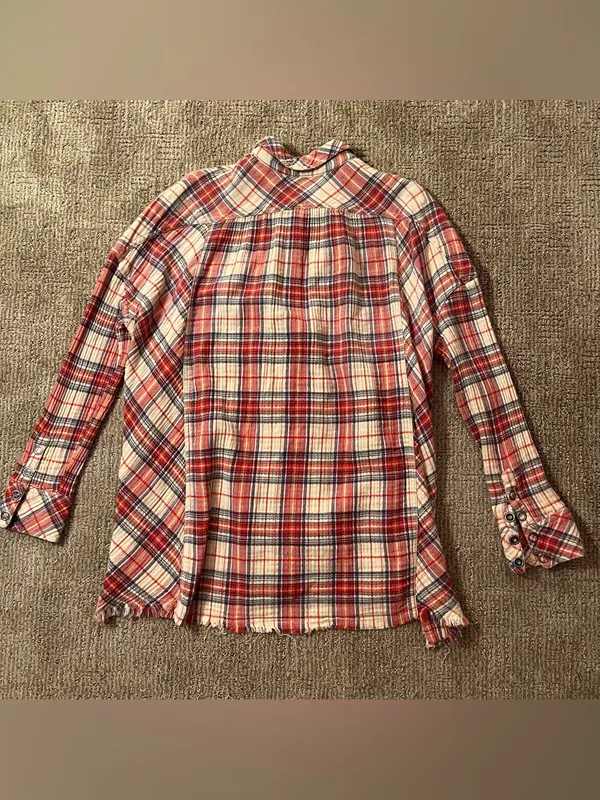 Free People Red Plaid Button-Up Shirt Cotton Gauze crinkle - Image 12