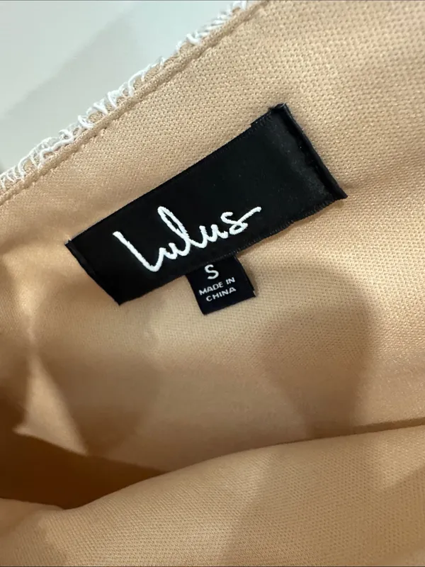 Lulu's Beige and White Lace Fit-and-Flare Mini Dress- small - Image 3