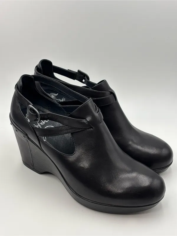 Dansko Black Platform Leather Wedge Mary Jane Slingback Size 40 - Image 2