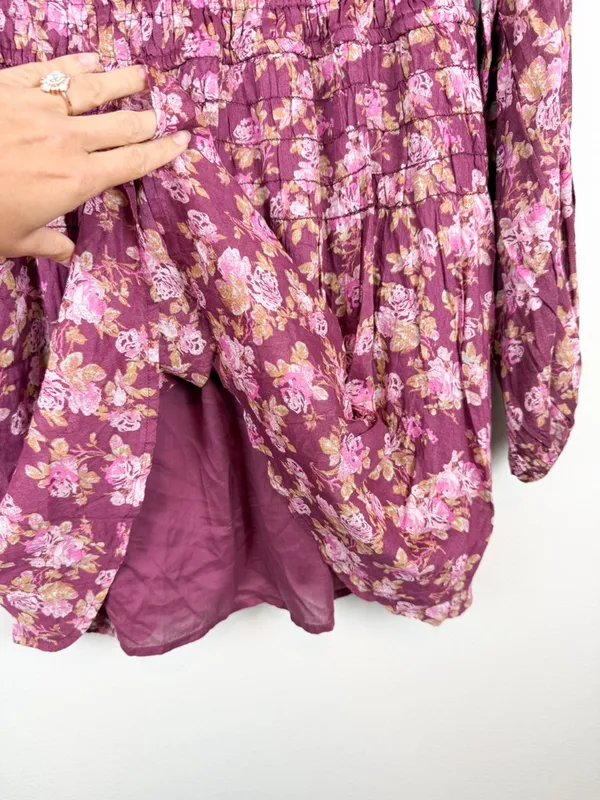 NWT Free People Keep You Mini Dress in Berry Combo Long Sleeve Floral Size Small - Image 15