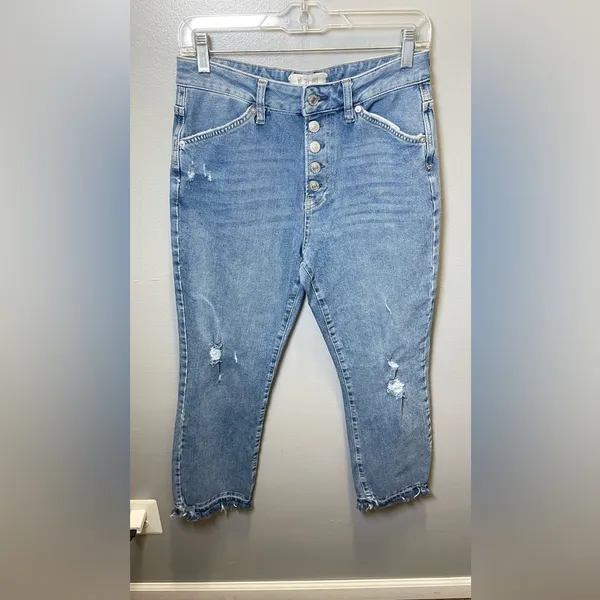 Free People We The Free Dylan High‎ Rise Bootcut Distressed Button Fly Jeans 27 - Image 2