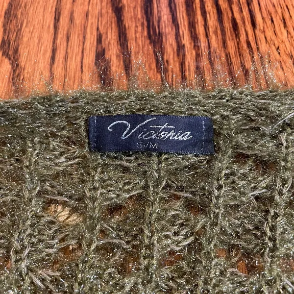 Chartreuse Olive Green Open Knit Fuzzy Cardigan Size M - Image 2