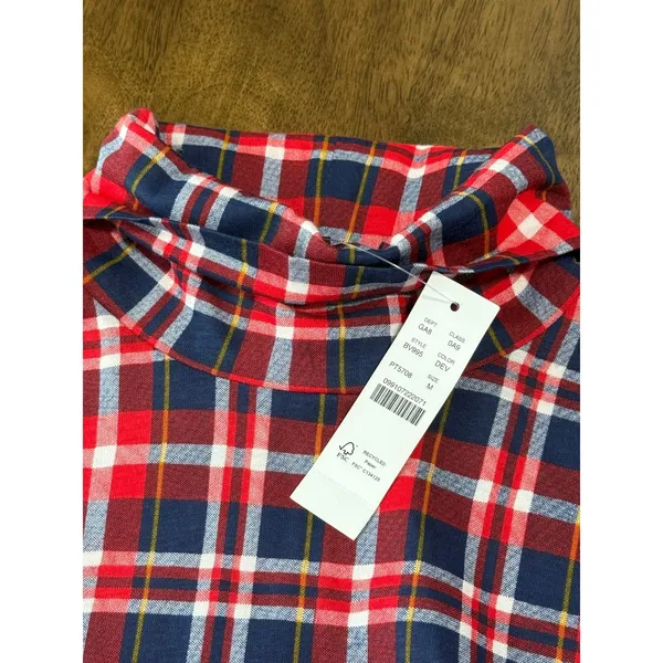NWT‎ Womens J. Crew tissue turtleneck red navy white plaid 100% cotton size M - Image 8