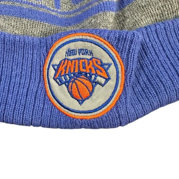 New York Knicks Adidas Blue, Orange, Gray Winter Bobble Hat - Image 4