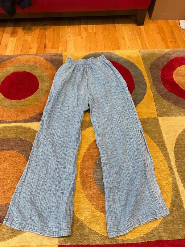 Aerie Blue Gauze High Waisted Wide Leg Pants Flowy Side Slits Coverup Size Small - Image 6