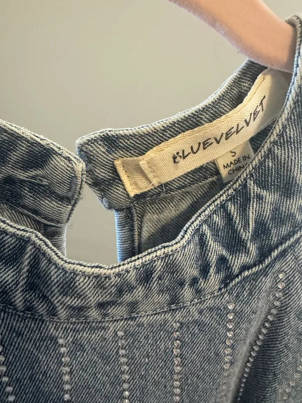 Denim rhinestone top Blue - Image 2