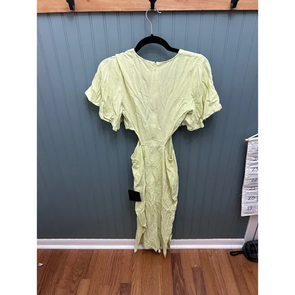 Lulus Pale Yellow Cutout Tie Front Midi‎ Dress Puff Sleeve XS - Image 2