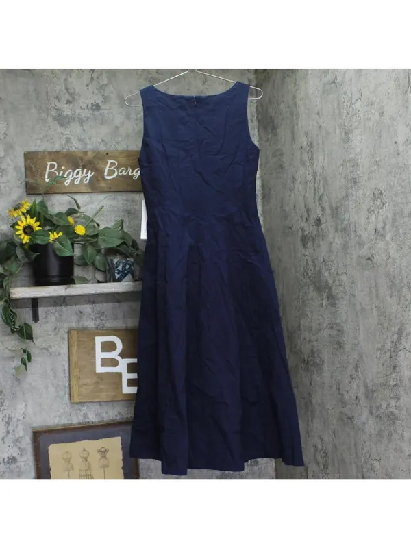 NWT Aqua Womens Paneled A-Line V-Neck Midi Dress IDL9634 Navy Blue M - Image 3