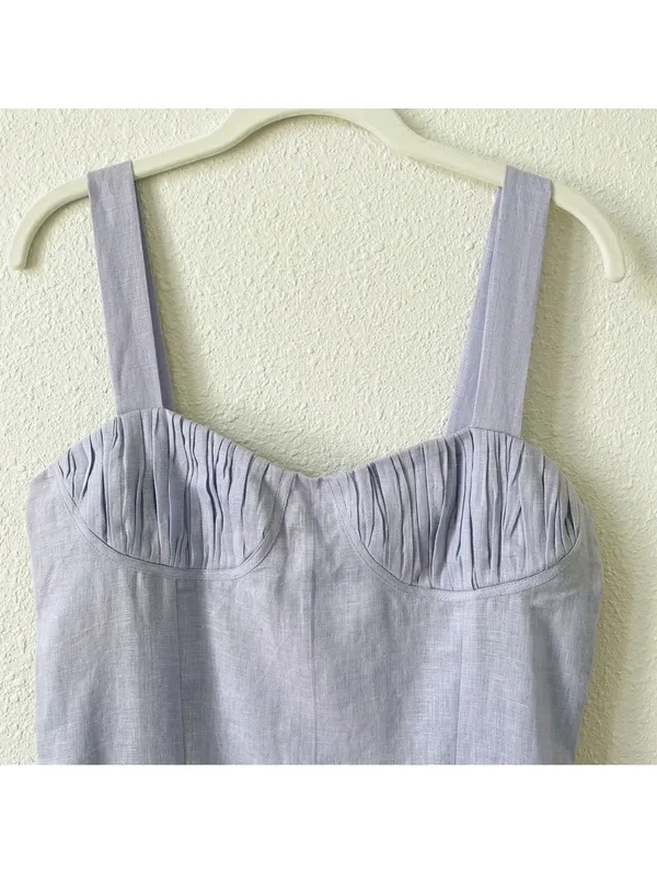 Bhoomi Paris Summer Somewhere 100% Linen Lavender Dress Sz Small Coastal Corset - Image 3