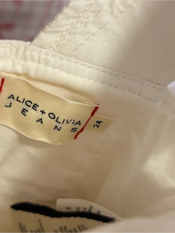 Alice + Olivia Jeans Denim Vintage Sugar White Flare SLV Jumpsuit $485 XS 24 - Image 4