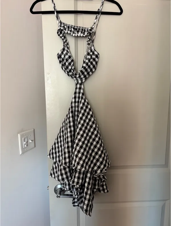 Checkered Romper Shein Black White - Image 2