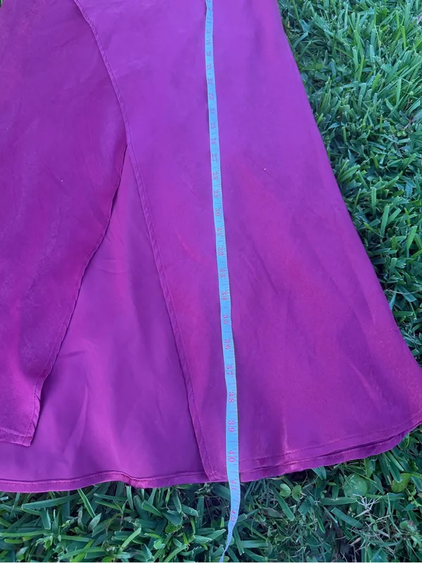 Self Contrast Alaia Overlap Satin Maxi Skirt Burgundy Wine Medium Made USA - Image 5