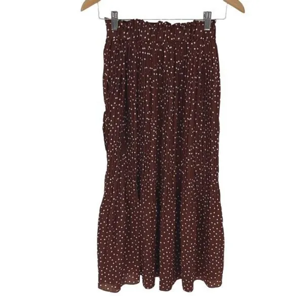 Exlura Women's High Waist Elastic Polka Dot Pleated Midi Tiered Skirt Brown Sma - Image 3