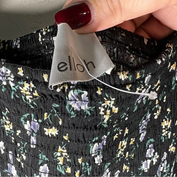 Elloh The Grayson Black Ditzy Blue Floral Smocked Puff Sleeve‎ Square Neck Dress - Image 8