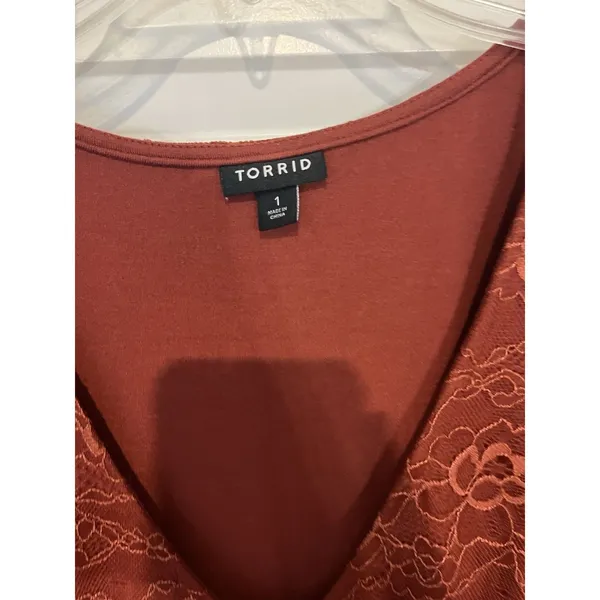 Torrid Knit And Lace Dress Size 1x Rust V Neck Casual - Image 7