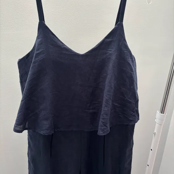 Hope & Henry Navy Blue Cotton and Linen Blend Faux Top Jumpsuit - Image 5
