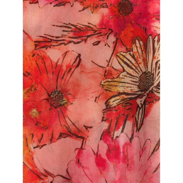 Tiger Mist Floral Mesh Flare Pants XS Red Orange Bell Bottom Y2K Retro Costume - Image 6