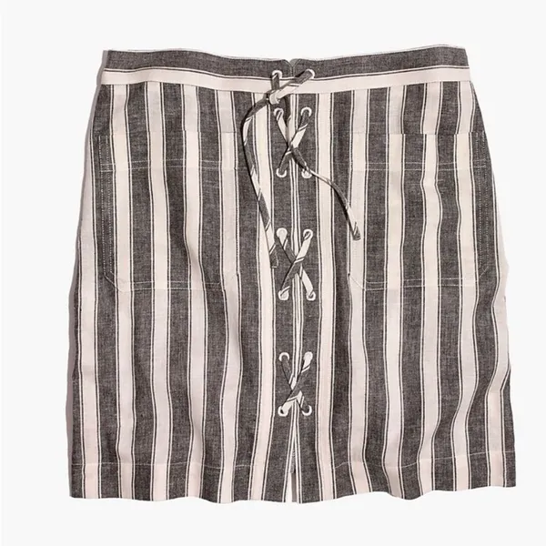 NWT Madewell striped lace up linen/cotton Pockets skirt size 6 ‎ OLDSTOCK - Image 3