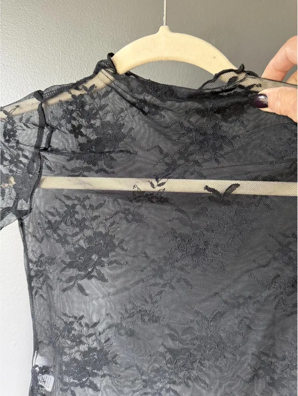 Black Sheer Floral Lace Long Sleeve Top - Image 5