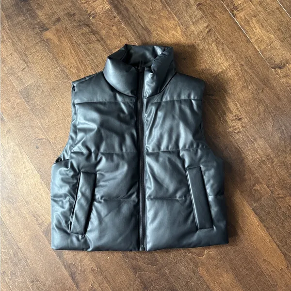 Zara faux leather black high neck puffer zip up vest XS - Image 3