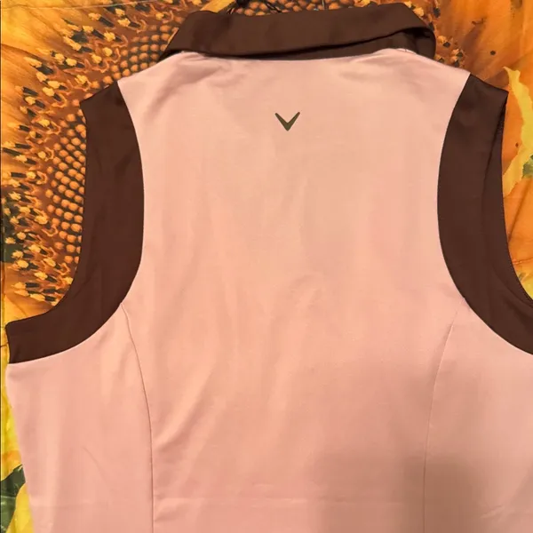 Callaway Women's Pink and Brown Sleeveless Golf Shirt. - Image 6