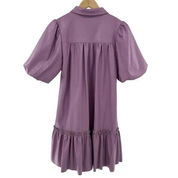Karlie Women's Lavender Purple Puff Sleeve Faux Leather Ruffle‎ Dress Medium - Image 7