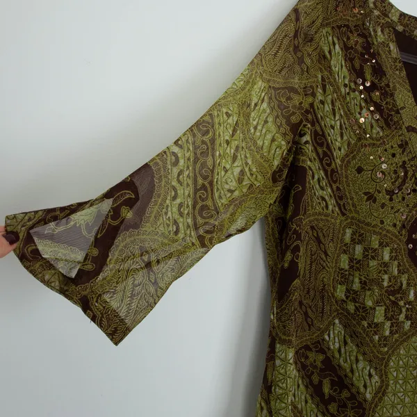 Bob Mackie Womens Art To Wear Silk V Neck Sequin Top‎ Size 14 3/4 Sleeve Office - Image 6